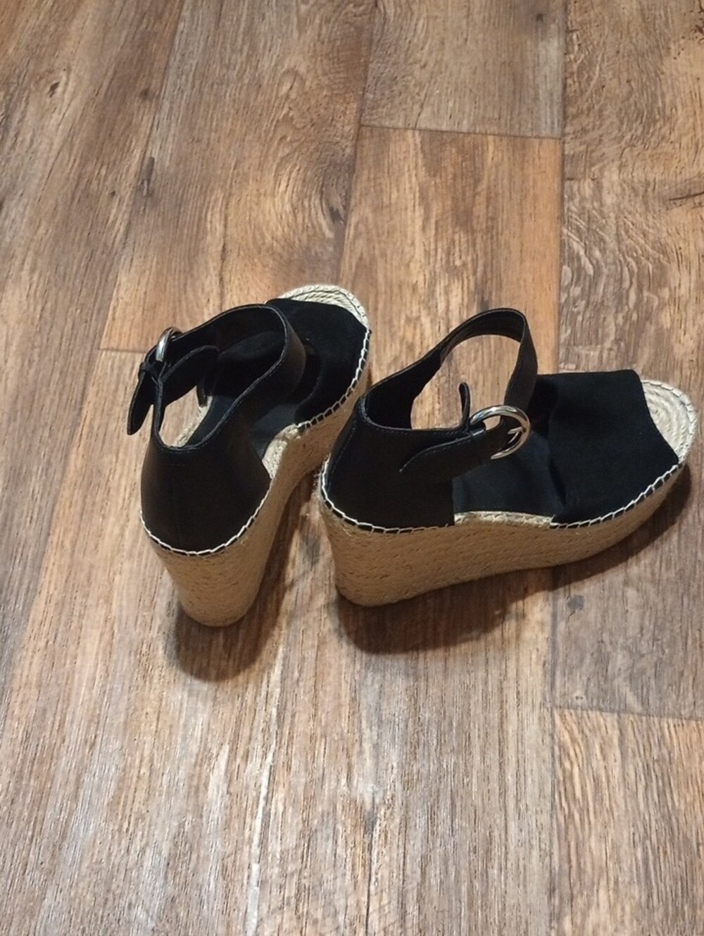 Marc Fisher Black Espadrille Wedge Sandals with Ankle Buckle